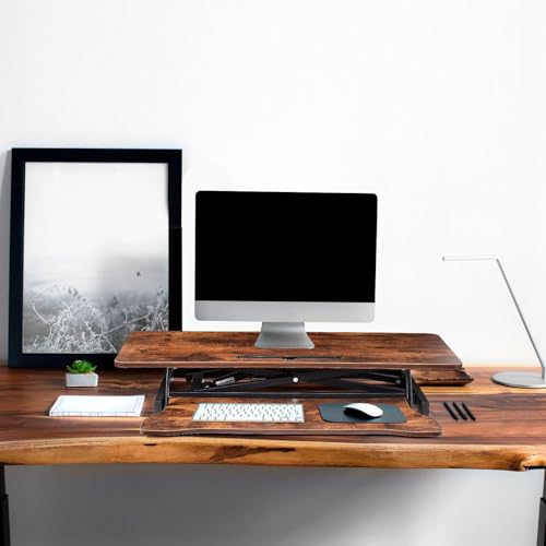 Standing Desk Converter 37 Inch – Height Adjustable Desk Riser with GasSpring Lift, Duals Screen Converter and Laptop Workstation, Sit Stand Ergonomic Riser with Wide Keyboard Tray for Offices (Brown) - color: Walnut Brown
