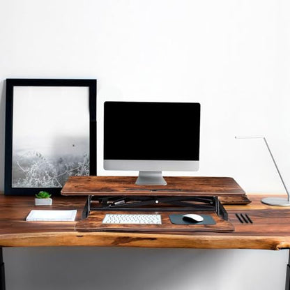 Standing Desk Converter 37 Inch – Height Adjustable Desk Riser with GasSpring Lift, Duals Screen Converter and Laptop Workstation, Sit Stand Ergonomic Riser with Wide Keyboard Tray for Offices (Brown) - color: Walnut Brown