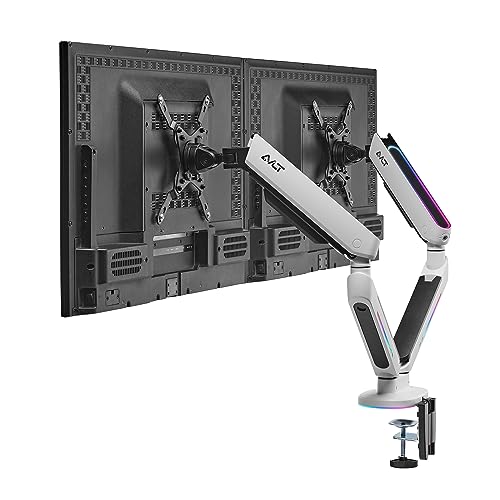 AVLT Dual 27”-43” RGB Gaming Monitor Arm Desk Mount - White | Built-in 20 Lighting Modes Touch Button Control Fits Flat/Curved/Ultrawide Screen Height Swivel Tilt Rotation Adjustable - color: White - Dual