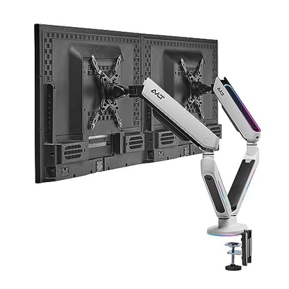 AVLT Dual 27”-43” RGB Gaming Monitor Arm Desk Mount - White | Built-in 20 Lighting Modes Touch Button Control Fits Flat/Curved/Ultrawide Screen Height Swivel Tilt Rotation Adjustable - color: White - Dual