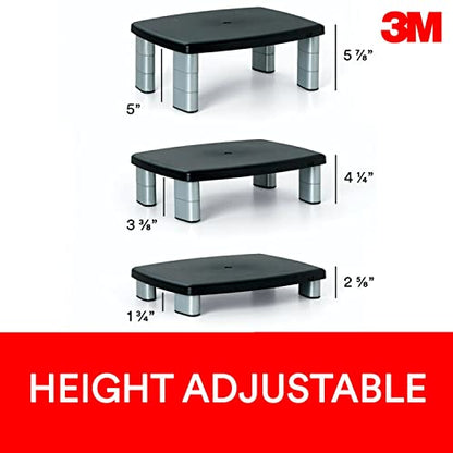 3M Adjustable Monitor Stand, Three Leg Segments, Simply Adjust Height from 1" to 5 7/8", Holds Up to 80 lbs, 11" Space Between Columns, Silver/Black (MS80B) - size: 11-Inch