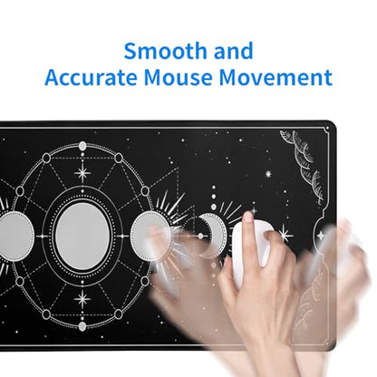 Sun Moon Gaming Mouse Pad Black Large Mouse Pad for Keyboard and Mousepad Desk Mat with 3mm Non-Slip Base and Stitched Edge for Gaming and Office Computer Mat Protector Mat 31.5x11.8 Inch - color: Sun Moon
