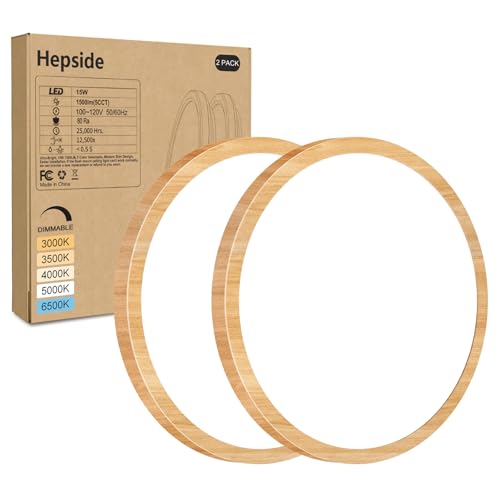 hepside 2Pack LED Flush Mount Ceiling Light Fixture, 7Inch 15W, Dimmable&3000K/3500K/4000K/5000K/6500K Adjustable Low Profile Ceiling Lights, Round Flat Ceiling Light for Closet,Kitchen,Hallway-Wood - color: Wood, size: 7Inch-2pack