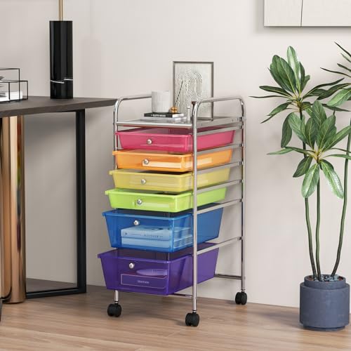 GOFLAME 6-Drawer Rolling Storage Cart, Multifunctional Art Craft Organizer Cart, Mobile Utility Storage Cart with Removable Drawers & Lockable Wheels, Craft Cart for Home Office, Rainbow - color: Rainbow, size: 6-Drawer without Wood Top