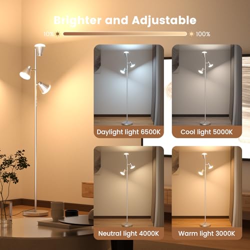 SIBRILLE 36W LED Tree Floor Lamp with Remote for Living Room Bedroom - color: Silver