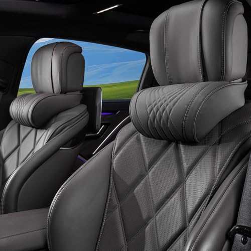 Car Neck Pillow for Driving Headrest Memory Foam Black, 2 Packs | Soft Comfortable Leather Seat Head Rest Pillow Headrest Travel Neck Support Cushion for Most Cars SUV Home Office Chair - color: Black, size: Headrest 2 Pack