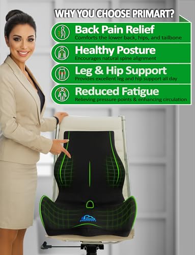 Ergonomic Memory Foam Seat Cushion for Office Chair, Car Seat, Dining, Gaming Chair & Wheelchair, Full Back & Lumbar Support Pillow One Piece, Back Pain Relief, Coccyx, Tailbone & Sciatica Pain Relief