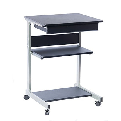 Techni Mobili Rolling Laptop Cart w/ Storage & Printer Shelf,Graphite Black | Rolling laptop cart with storage shelf, printer platform, locking wheels, portable workstation, laptop stand, or mobile desk