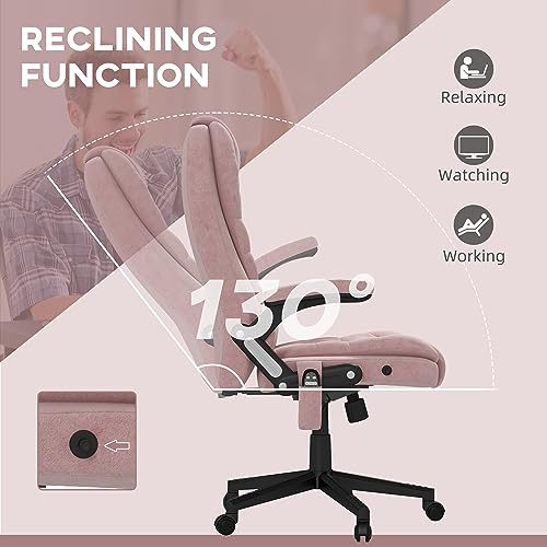 HOMCOM Executive Office Chair 6 Points Vibration Massage Velvet Pink | Heated Lumbar Support, High Back Computer Chair, Reclining Backrest, Tilt Function, Padded Armrests - color: Pink