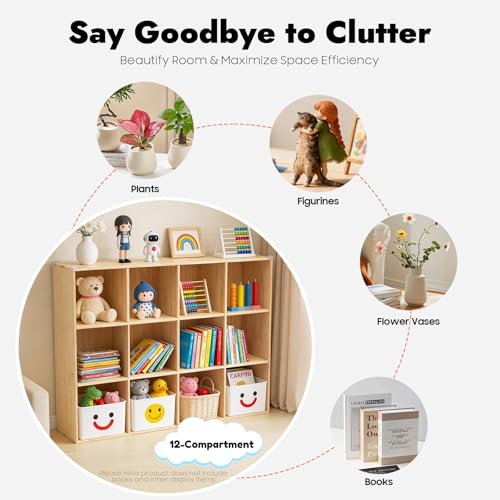 12 Cube Storage Organizer - Solid Wood Bookshelf for Bedroom, Living Room | Vertical or Horizontal Bookshelf Organizer | Open Book Shelf | Easy Assembly | 47.24''Lx11.81''Wx23.62''H (12 Cubes) - size: 12 Cubes