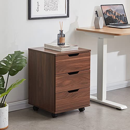 Farini 3-Drawer Vertical Filing Cabinet Rolling Wood Mobile File Cabinets Under Desk for Home Office with Casters,Brown,Fully-Assembled - color: Brown, style: Fully-assembled