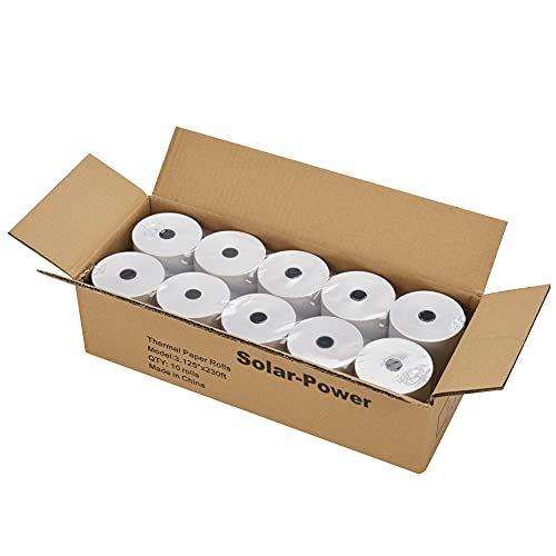 Solar-Power 3 1/8 Thermal Paper 10 Rolls for POS Cash Register Receipt Paper Roll 1-Ply Bond((3-1/8 inch x 230 feet) - size: 3-1/8" x 230'（10Rolls）