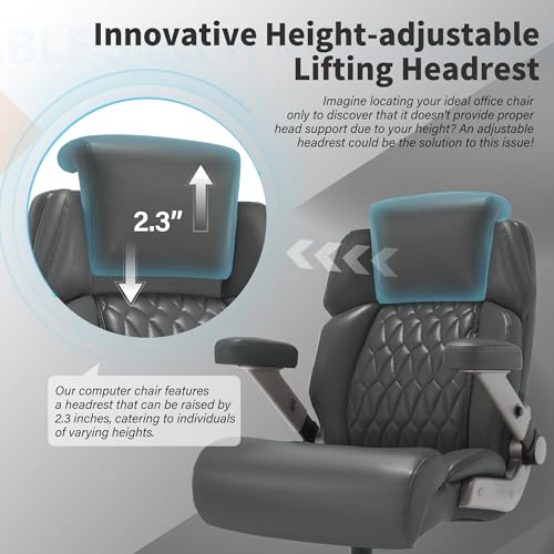 Big and Tall Office Chair 700lbs, Ergonomic High Back Computer Desk Chair | Adjustable Headrest&Lumbar Support, 3D Flip Arms, Large Wheels, Heavy Duty Metal Base, Thick Padded Wide Seat Executive Chair - color: Grey-1