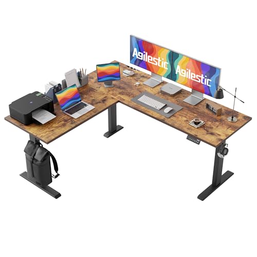 Agilestic L Shaped Standing Desk Adjustable Height, 63 Inch, Rustic Brown - color: Rustic Brown, size: 63 x 55 Inch