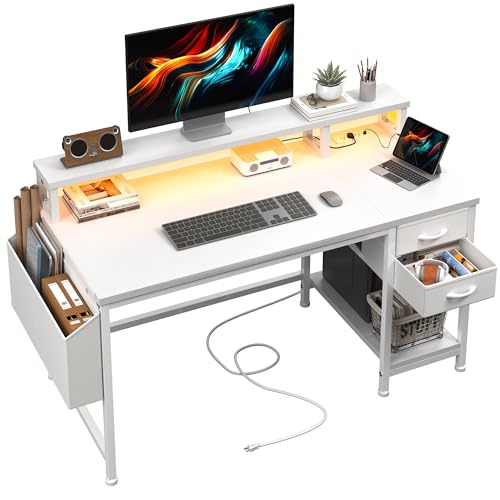 DurayLoly 40"Small Gaming Desk with Remote Control RGB Light for Teen Gamer | 32.8ft Full-Color LED Strip Lights with Wireless Remote,20 Dynamic&20 Lighting Modes,Control to Level Up Your Gaming Vibe - color: White, size: 40"W*20"D*35.5"H
