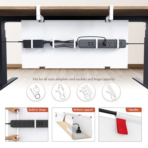 Univivi No Drill Under Desk Cable Management Tray, 28 inch Cable Management - color: White, size: 28"L x 5.5"W