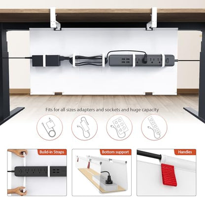 Univivi No Drill Under Desk Cable Management Tray, 28 inch Cable Management - color: White, size: 28"L x 5.5"W