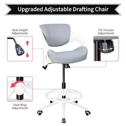 Ergonomic Drafting Chair,Standing Computer Desk Chair,Foot Ring,Lumbar Support,Swivel Task Chair -Grey