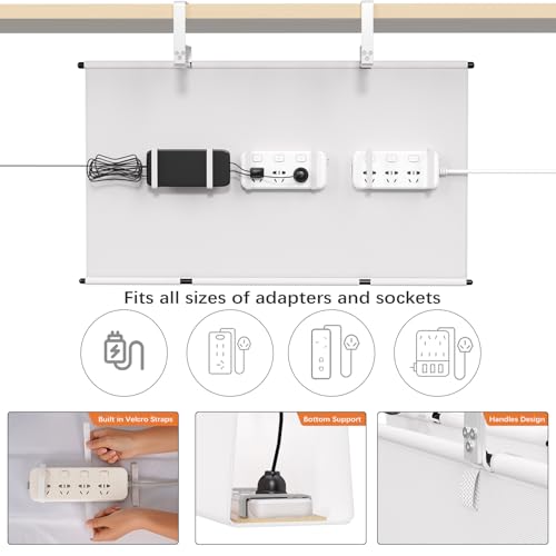 Under Desk Cable Management Tray, 28" Fabric Wire Cord Organizer, White - color: White, size: 28'' L