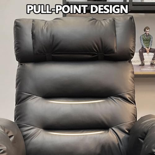 Big & Tall Office Chair with Footrest, High-Back Leather Executive Desk Chair with Lumbar Support and Padded Armrests, for Bedroom, Study, Gaming Room, Living Room, Office, and Study(Black) - color: Black