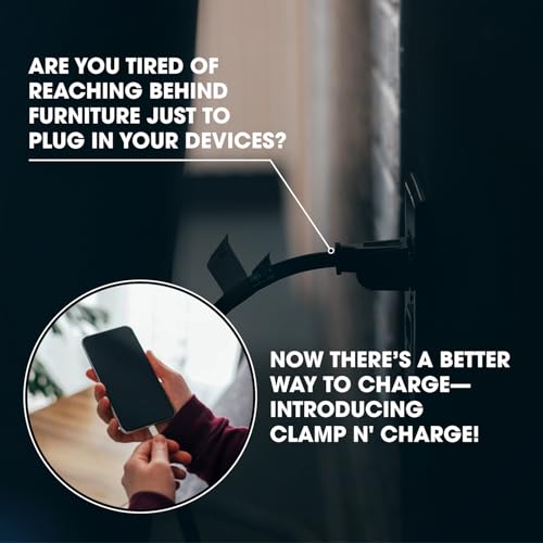 Clamp N Charge USB Charging Station for Lamp Cords, No Outlet, No Rewiring | DIY install in under a minute with a Phillips screwdriver; fits flat lamp cords, charges 2 devices, USB-C adapter included