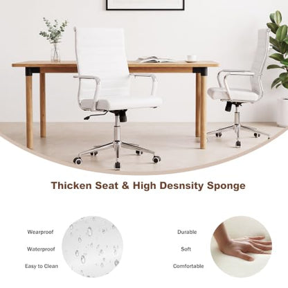 Okeysen Ergonomic Office Desk Chair, Modern PU Leather Conference Room Chairs Ribbed, High Back Executive Swivel Rolling Chair for Home, Office - color: White-ribbed
