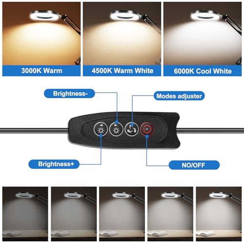 10X Magnifying Glass with Light and Clamp, Real Glass Lens, Adjustable Swing Arm, 3 Color Modes, Stepless Dimming LED Magnifying Lamp for Reading, Crafts, Soldering, Sewing & Close Work - style: Clamp【BASIC】
