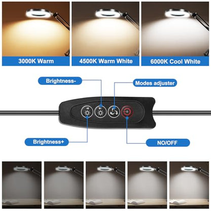 10X Magnifying Glass with Light and Clamp, Real Glass Lens, Adjustable Swing Arm, 3 Color Modes, Stepless Dimming LED Magnifying Lamp for Reading, Crafts, Soldering, Sewing & Close Work - style: Clamp【BASIC】