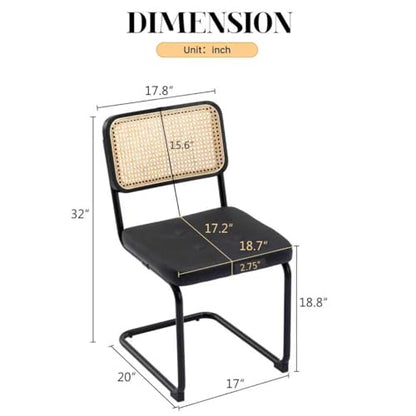 KCC Modern Dining Chairs Set of 2, Faux Leather Rattan Chair,Black | Mid Century Kitchen Side Chairs with Metal Legs and Upholstered Seat for Dining Room,Living Room,Bedroom - color: Black, size: Set of 2