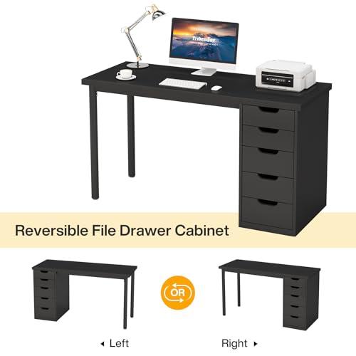 Tribesigns Computer Desk with 5 Drawers, 47 inches Rustic Brown Home Office Desk with Storage, Modern Simple Laptop Desk Study Writing Table for Small Spaces (1, Black) - color: Black