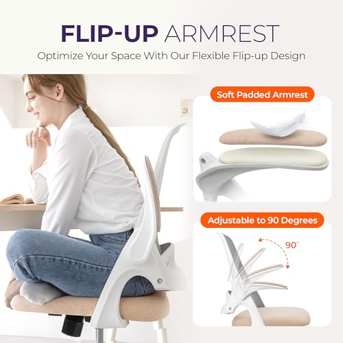 NEO CHAIR Office Desk Chair, Ergonomic Mesh with Flip-Up Armrests, Beige - color: Beige