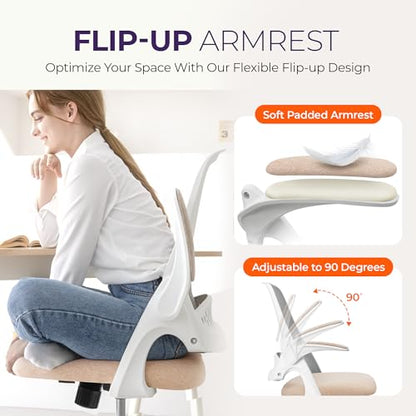 NEO CHAIR Office Desk Chair, Ergonomic Mesh with Flip-Up Armrests, Beige - color: Beige