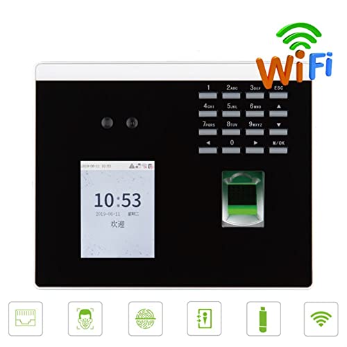 Time Clock, WiFi USB TCP/IP Dynamic Mask Face Facial Fingerprint Recognition Time Attendance Time Clock Door Access Control System for Business, Office(Xface100-id)