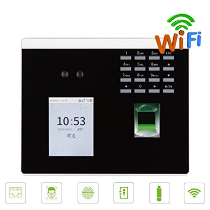Time Clock, WiFi USB TCP/IP Dynamic Mask Face Facial Fingerprint Recognition Time Attendance Time Clock Door Access Control System for Business, Office(Xface100-id)