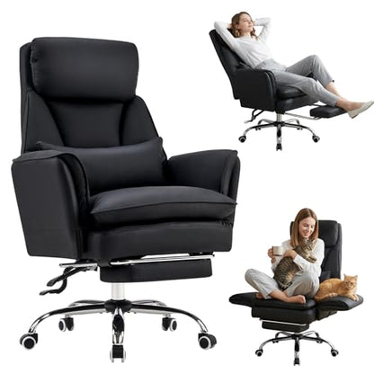 Big and Tall Office Chair, Ergonomic Computer Desk Chair with Footrest, Wide Seat Reclining Gaming Chair, Flip Armrests for Cross Legged Sitting, Heavy Duty Support up to 400LBS, PU, Black - color: Black