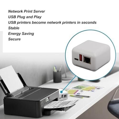 DAUERHAFT Wireless Print Server, Support Image Printing USB 2.0 Network Print Server Multiple Interfaces 100-240V Lightweight for PC (US Plug)