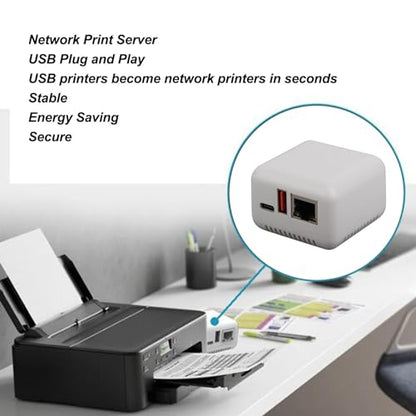 DAUERHAFT Wireless Print Server, Support Image Printing USB 2.0 Network Print Server Multiple Interfaces 100-240V Lightweight for PC (US Plug)