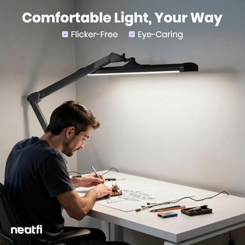 Neatfi 3,500 Lumens LED Desk Lamp, Dimmable, 26-Inch Shade, CCT (Black) - color: Black-2, size: 26-Inch Wide Shade