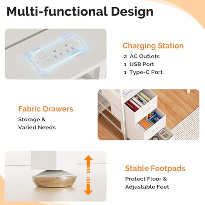 VINGLI 47" L-Shaped Home Office Desk, Fabric Drawers, Storage Shelves - color: White, size: 47 Inch