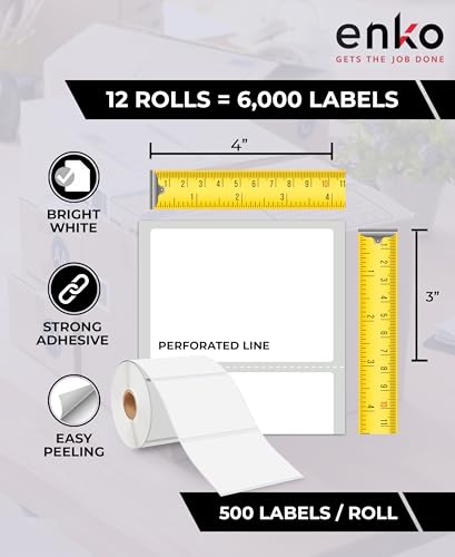 enKo 4 x 3 in 12 Rolls | 6000 Direct Thermal Address and Shipping Labels - size: 12 Rolls - 6,000 Labels