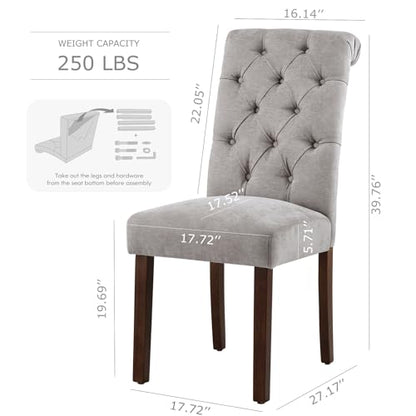 COLAMY Button Tufted Dining Chairs Set of 4, Parsons Upholstered Fabric Dining Room Chairs Kitchen Chairs with Wood Legs and Padded Seat, Light Grey - color: Light Grey, size: set of 4