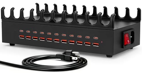 300W USB Charging Station for Multiple Devices - 22 Ports Desktop Multi Fast Charger Station with Device Organizer Stand & Multi Protection, USΒ Power Strip Suitable for Home Office School Studio