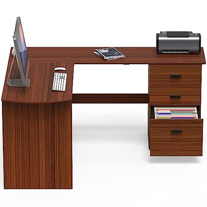 SHW L-Shaped Home Office Wood Corner Desk w/Box Box File Drawers, Walnut | 51 x 59 Inches | 2 Pre-installed Grommets - color: Walnut