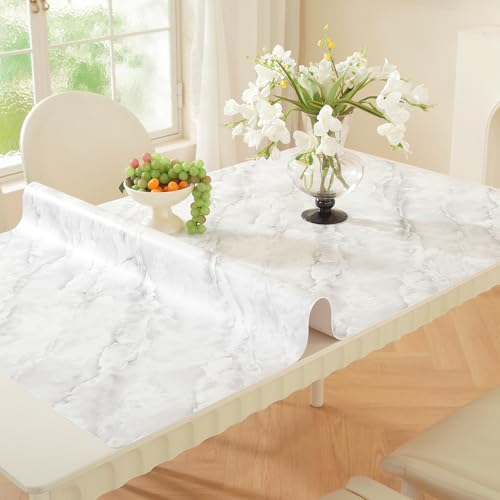 Marble-Look Table Protector 36 x 48 in, Waterproof PVC Desk Mat | Waterproof & Oil-Resistant, Silky-Smooth Surface, Easy to Clean, for Dining Tables, Vanities, Nightstands & Countertops - size: 36" x 48" (Rectangular)