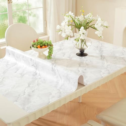 Marble-Look Table Protector 24 x 48 in, Waterproof PVC Desk Mat | Waterproof & Oil-Resistant, Silky-Smooth Surface, Easy to Clean, for Dining Tables, Vanities, Nightstands & Countertops - size: 24" x 48" (Rectangular)