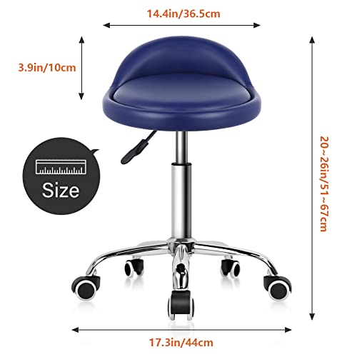 KKTONER PU Leather Round Rolling Stool with Back Rest Height Adjustable Swivel Drafting Work SPA Task Chair with Wheels (Blue) - color: Blue
