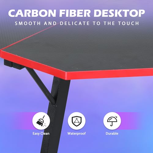 Gaming Desk L Shaped Desk, 50.4” Large Computer Desk with Shelves & Carbon Fiber Desktop, Wood Computer Table Writing Work PC Desk for Bedroom Office Dorm Small Space, Black - color: Black