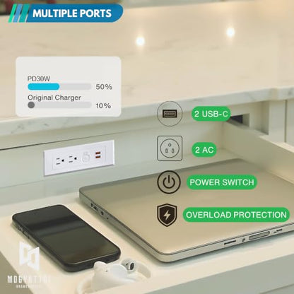 in-Drawer Outlet Kit, 2 AC + 2 USB-C PD30W Fast Charge, Overload Protection - size: (2)AC(2)USB-C
