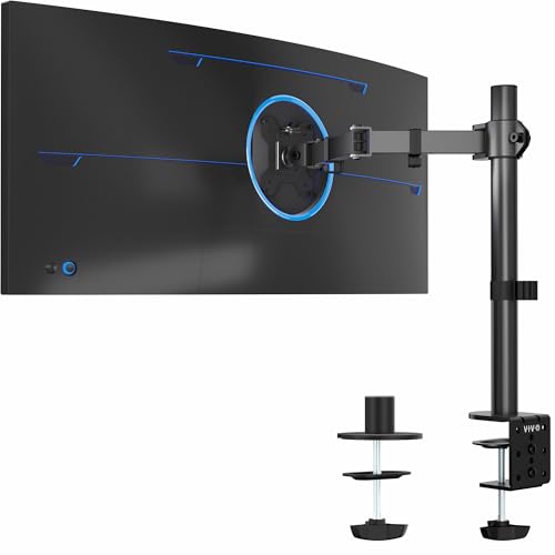 VIVO Single 13 to 38 inch Ultrawide Monitor Arm Desk Mount, Regular Screens up to 32 inches, 22 lbs capacity, Fully Adjustable Stand with C-Clamp and Grommet Base, Black, STAND-V001 - color: Black, size: 16" tall