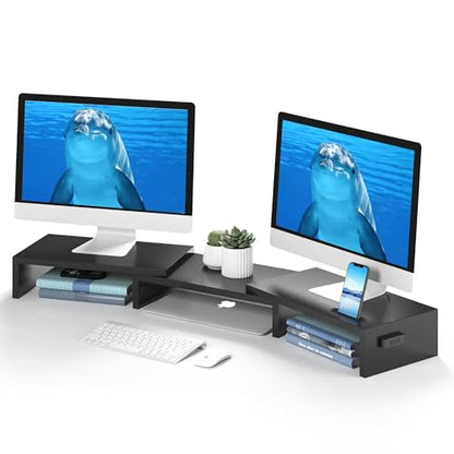 BONTEC Dual Monitor Stand Riser, Adjustable Length & Swivel Angle, Black - color: Black, size: 42.5 in